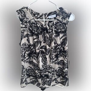 Calvin Klein Cream & Black Floral Sleeveless Top L